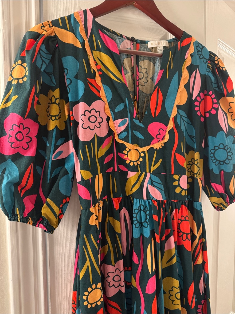 Karlie Teal Floral Maxi Dress with Puff Sleeves - Picture 3 of 3